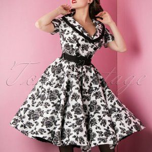 Hell Bunny 1950s Black & White Floral Swing Dress
